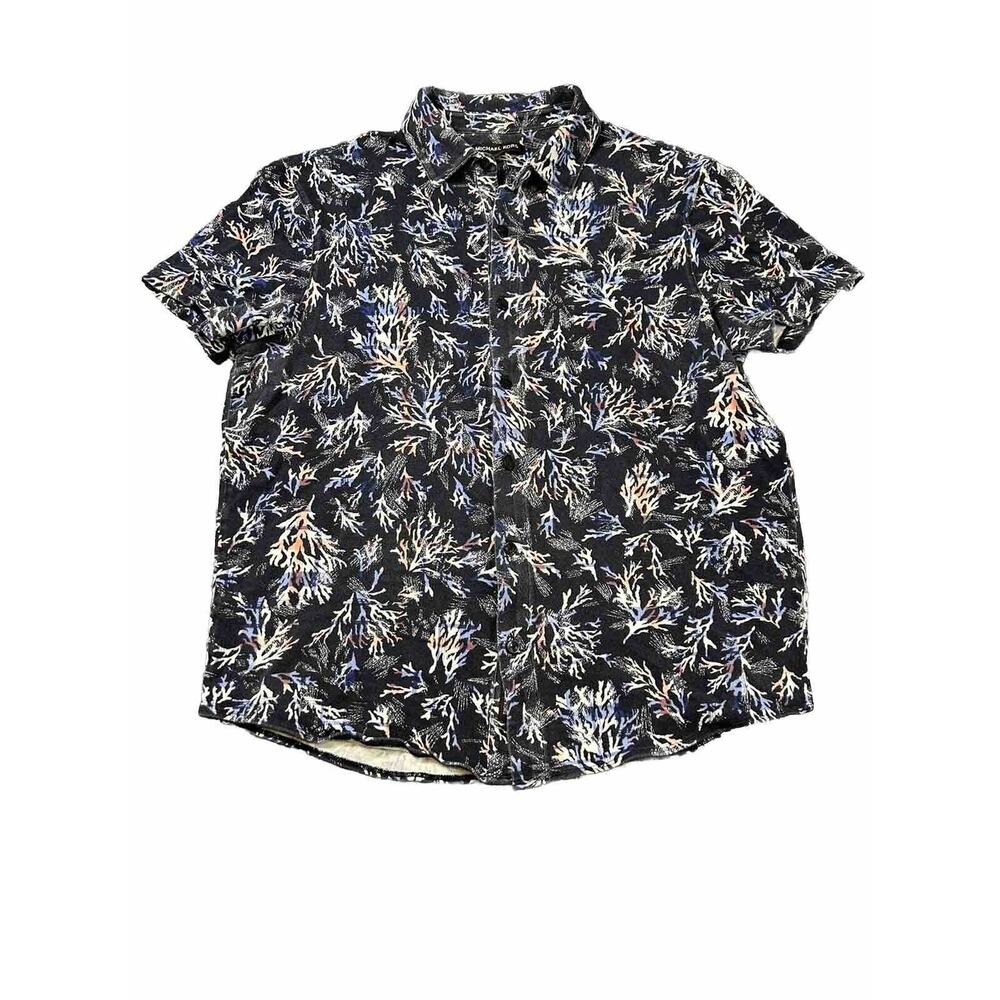Michael‎ Kors Shirt Mens Large Blue Button Up Collared Pocket Short Sleeve